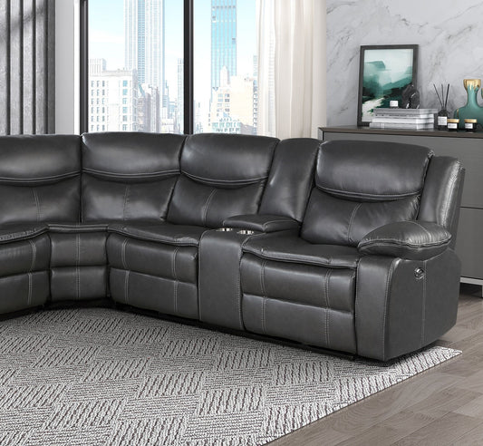 Modern 3-Piece Power Reclining Sectional with Right Side Console Dark Gray Breathable Faux Leather USB Ports Solid Wood Living Room Furniture - detail view 2