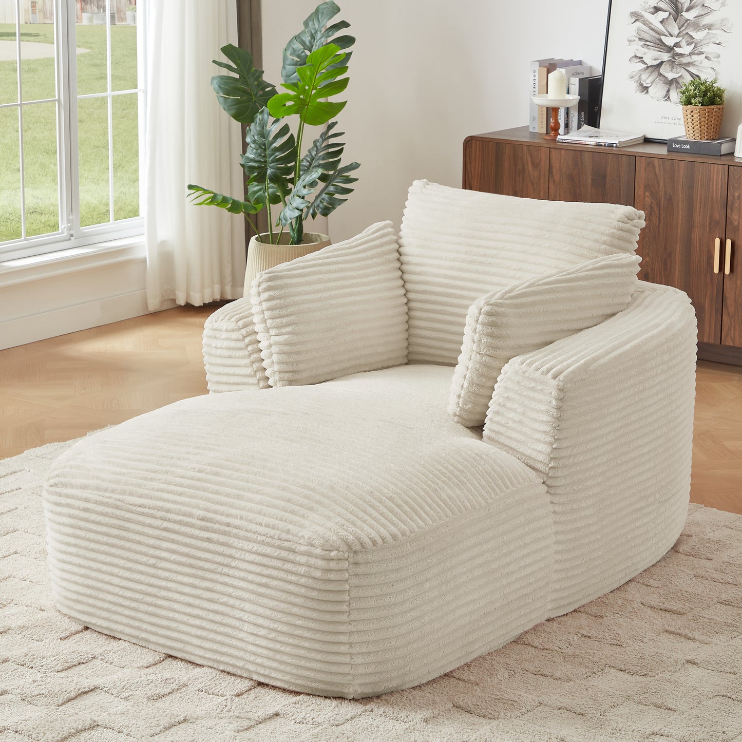 Oversized Corduroy Chaise Lounge Chair Indoor - White - detail view 2