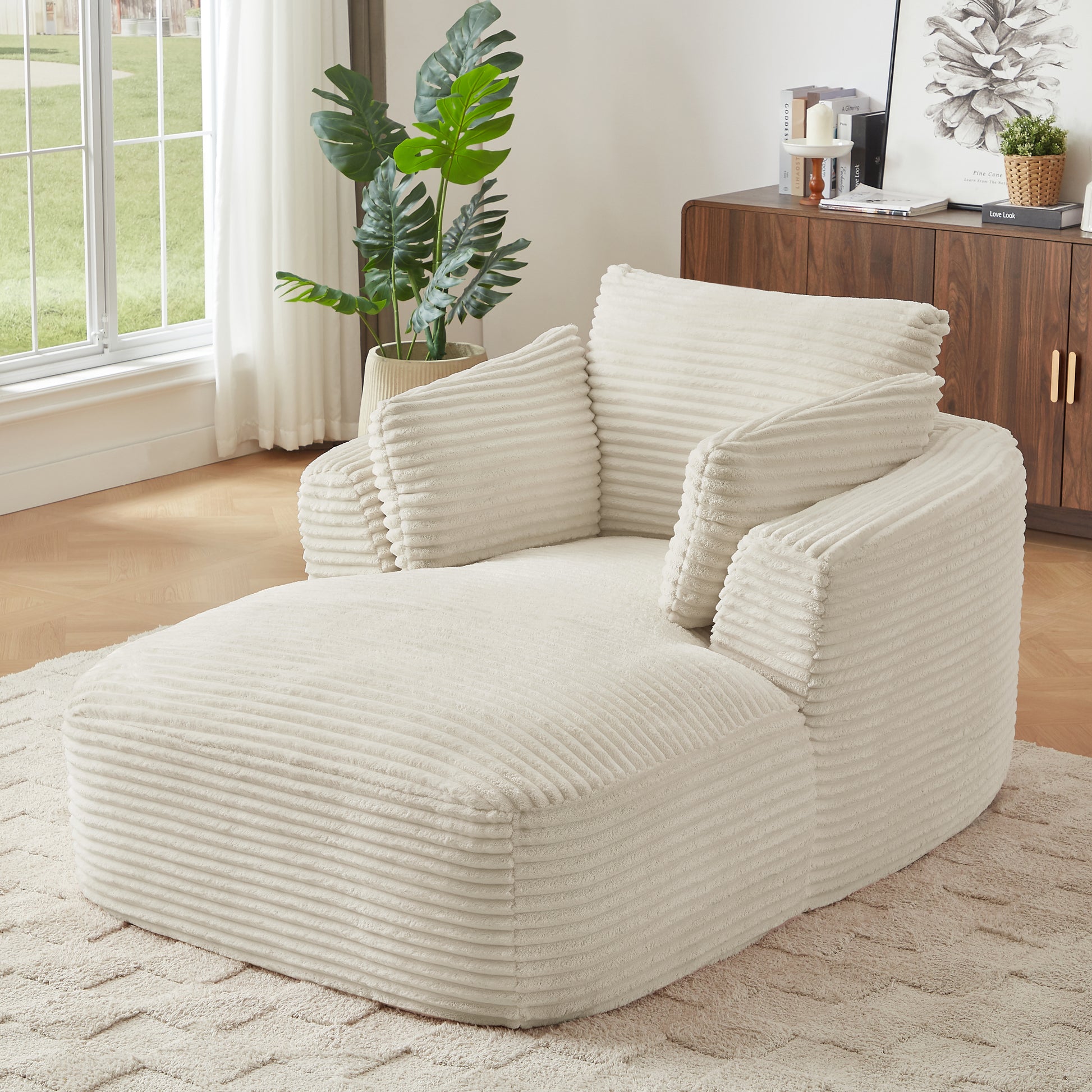 Oversized Corduroy Chaise Lounge Chair Indoor - White - detail view 2