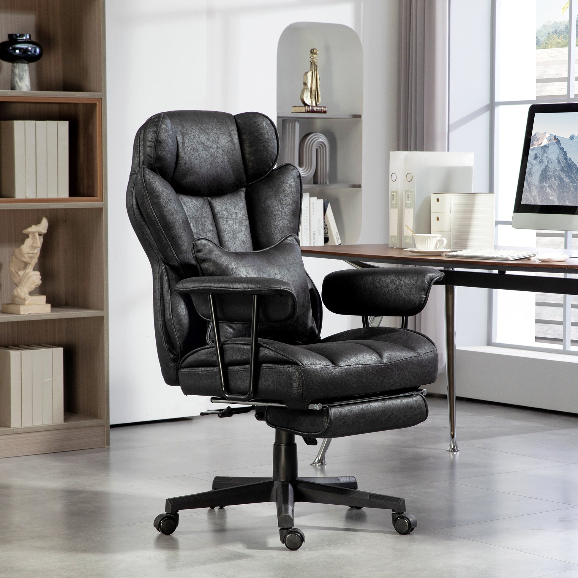 Caroline Big & Tall Teddy Fabric Upholstered Office Chair, Black