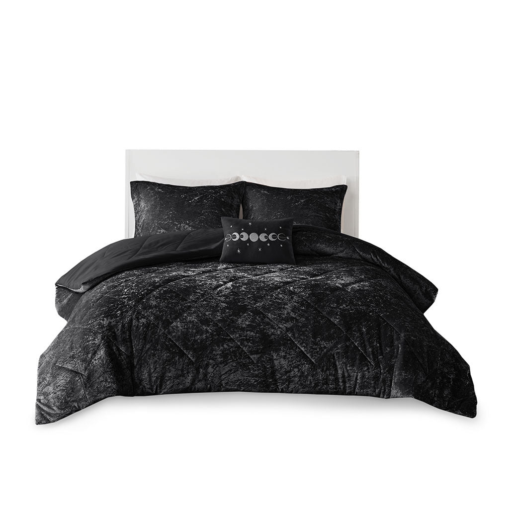 Black Velvet Comforter Set with Throw Pillow