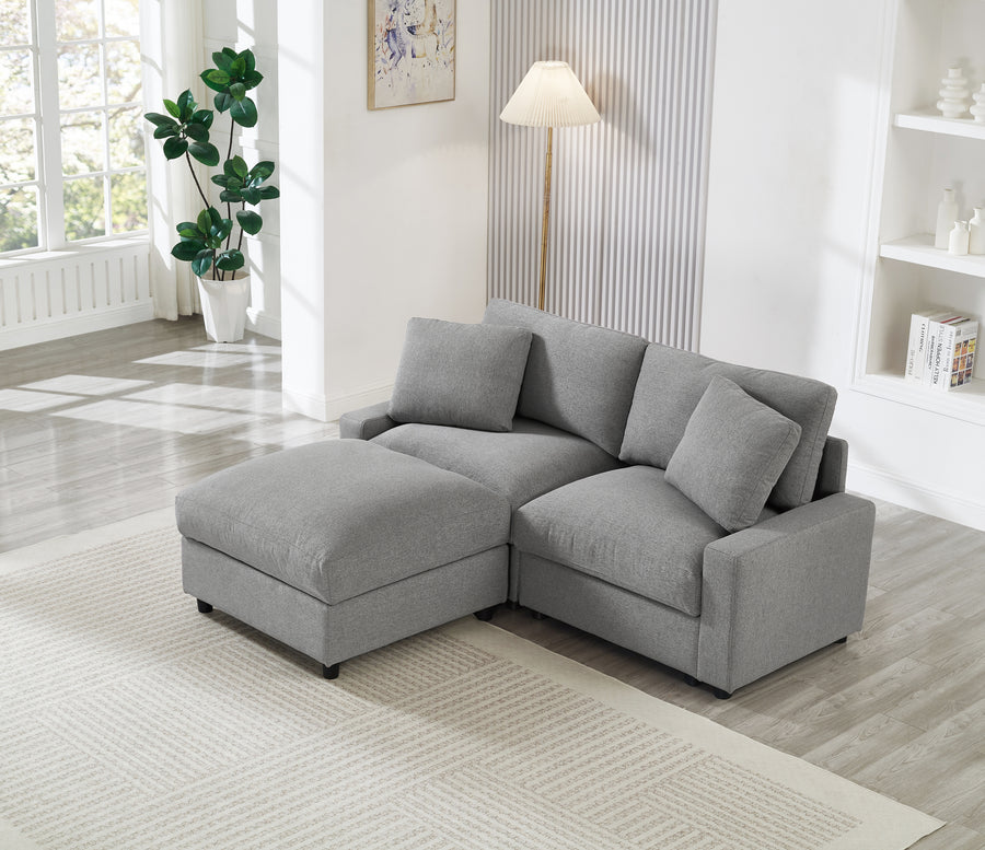 72.05'L Modular Sectional Sofa,3 Storages L-Shaped polyester Fabric Sectional Couches for Living Room,2-Seater Cloud Couches with Ottoman,Modern, Small Space, Easy Assembly(Grey) - primary color shot