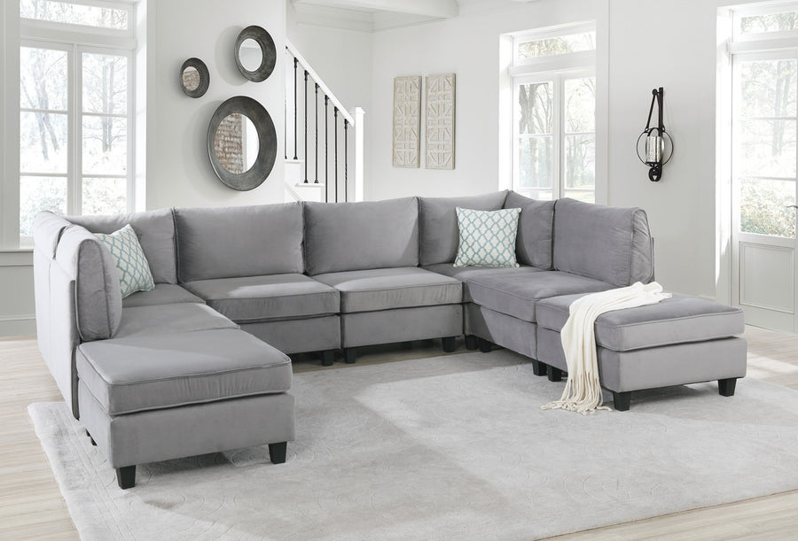 Simona 120' Gray Velvet 8Pc Modular Sectional Sofa - primary color shot