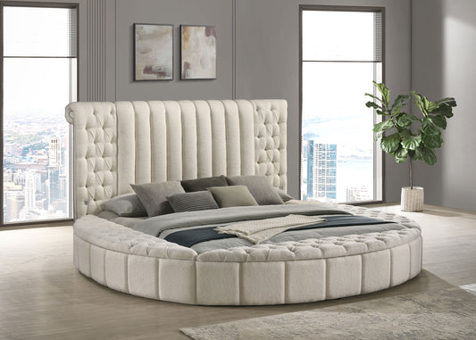 Sonya Boucle Upholstered Round Storage Bed Ivory
