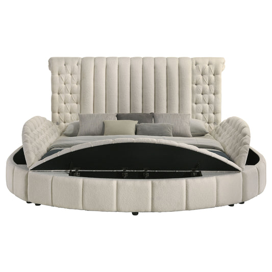 Sonya Boucle Upholstered Round Storage Bed Ivory
