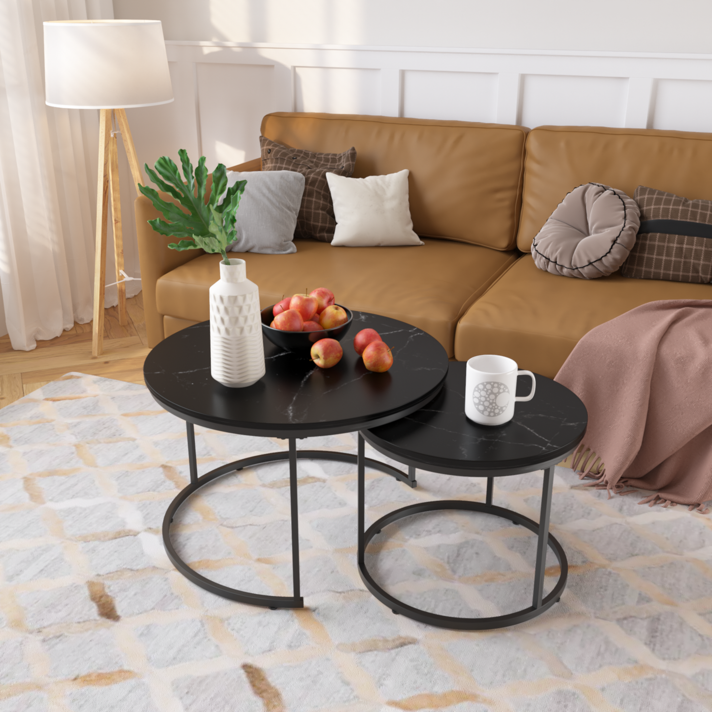 Black Wood+metal Steel Frame Nesting Tables with Black Legs - detail view 7