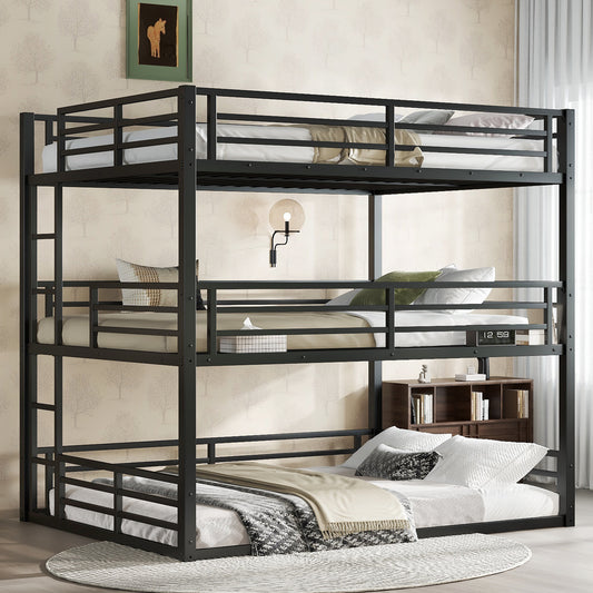 Queen over Full XL over Queen Bunk Bed - Black - primary color shot