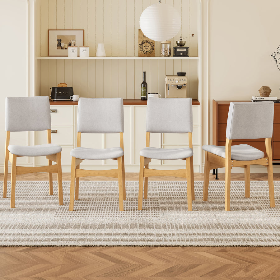 Upholstered Stackable Dining Chairs Set of 4 - Linen Fabric Seat & Backrest - Natural - primary color shot