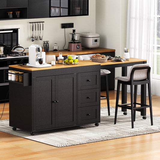 K&k 74.8' Kitchen Island with Extendable Dining Table - Black - primary color shot