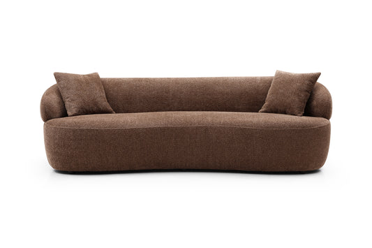 Mid Century Brown Curved Sofa with Boucle Fabric