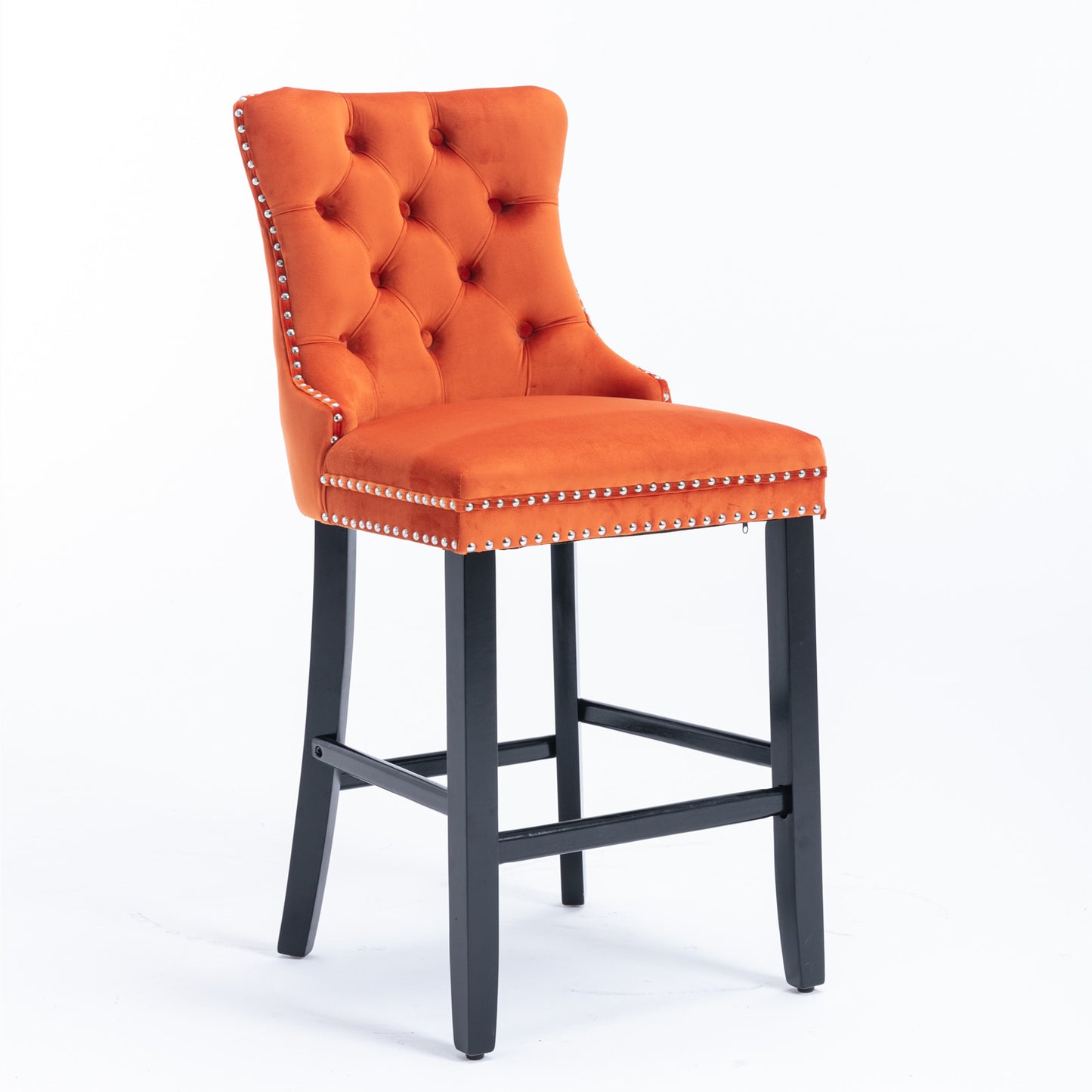 Nella 26" Velvet Counter Height Bar Stools with Black Legs Set of 2 Orange