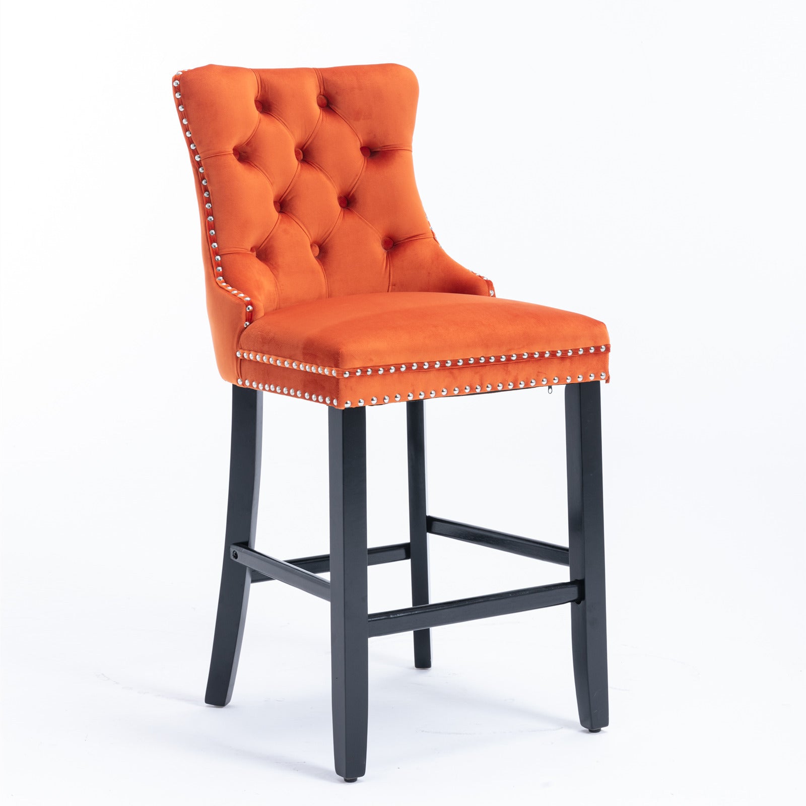 Nella 26" Velvet Counter Height Bar Stools with Black Legs Set of 2 Orange