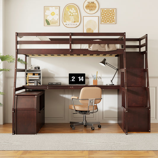 Full Size Loft Bed with 7 Drawers 2 Shelves and Desk - Espresso - detail view 2