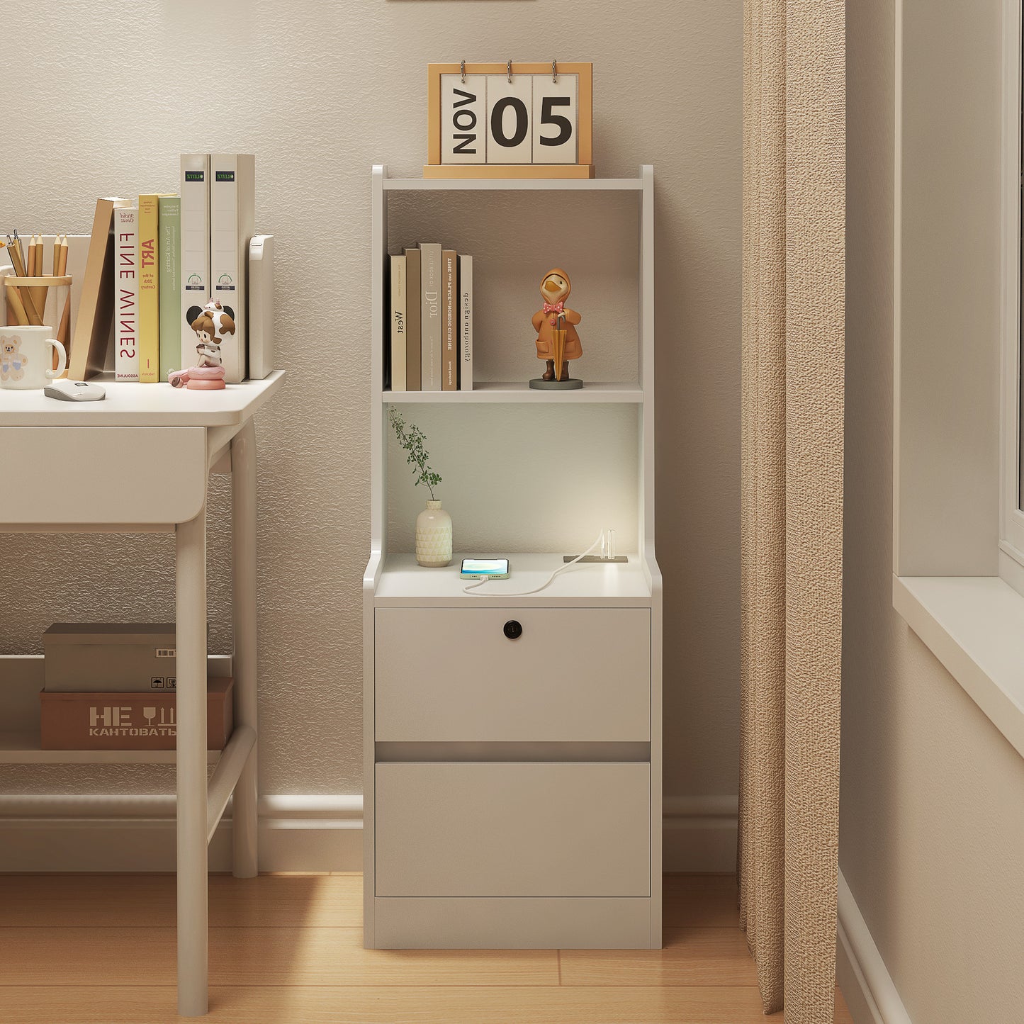 Nightstand with Charging Station - White - detail view 7