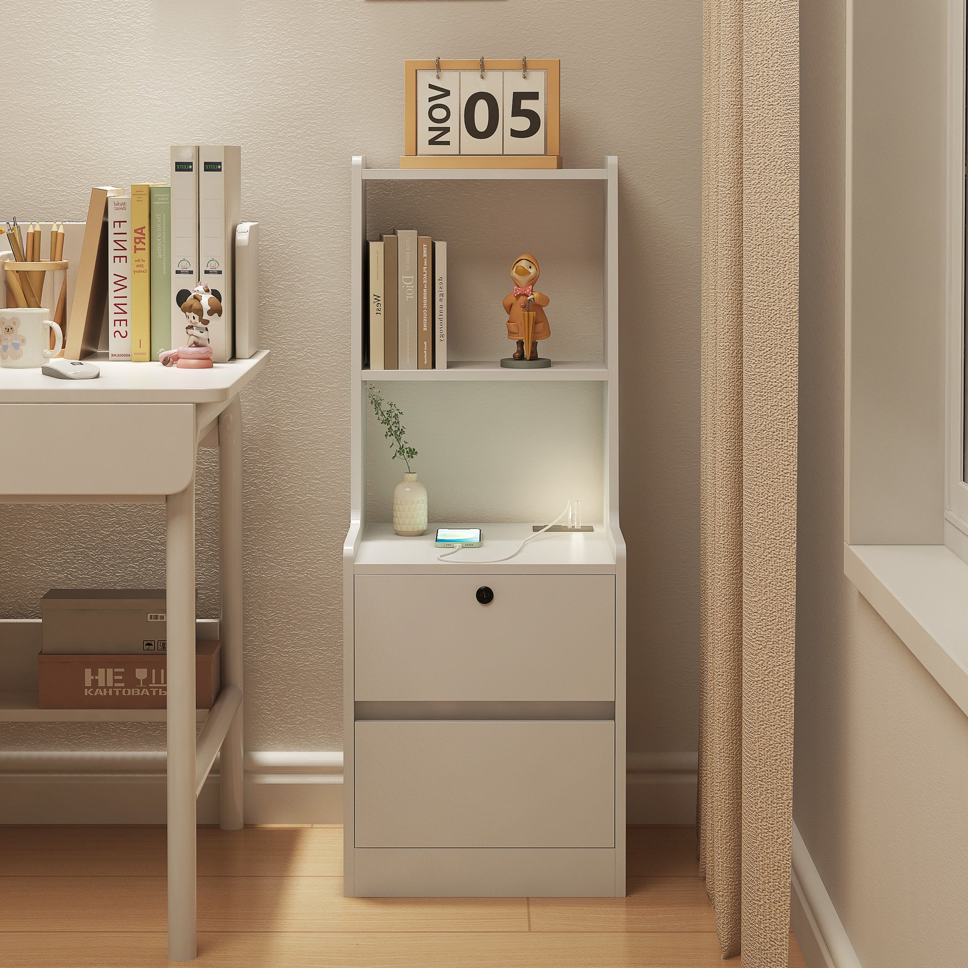 Nightstand with Charging Station - White - detail view 7