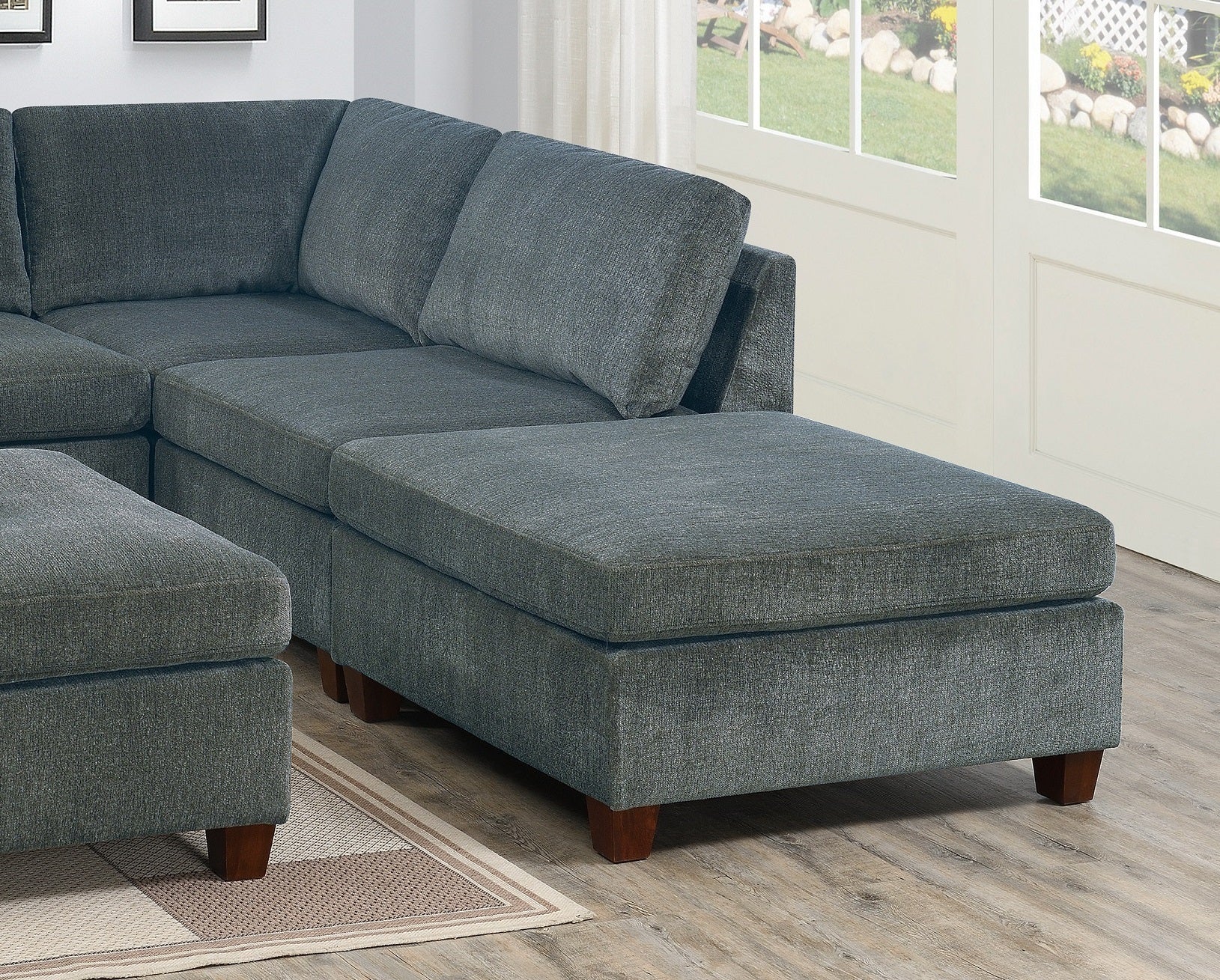 Living Room Furniture Grey Chenille Modular Sectional 6pc Set Corner L-Sectional Modern Couch 2x Corner Wedge 2x Armless Chairs and 2x Ottomans - detail view 3