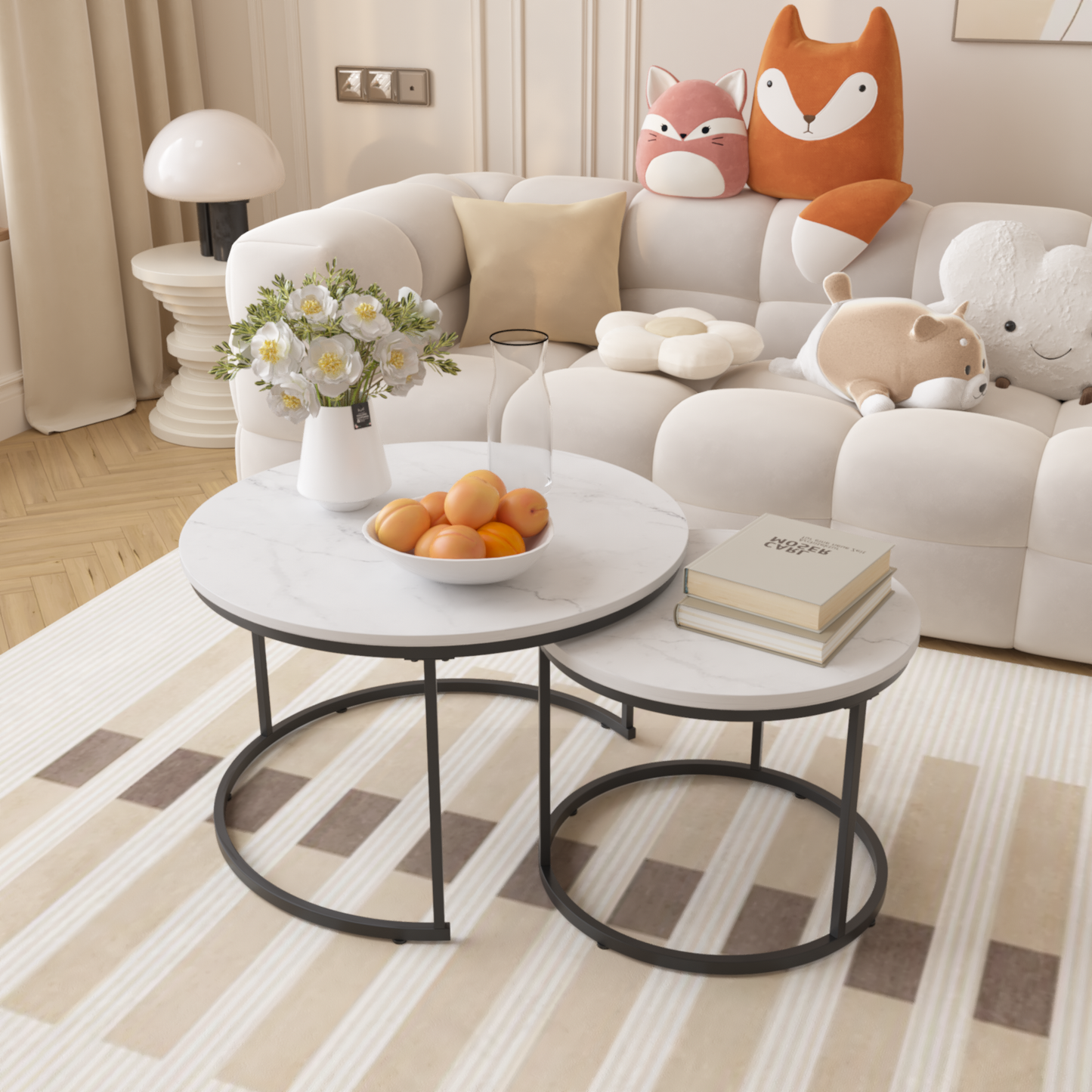 White Wood+metal Steel Frame Nesting Tables with Wood Legs - detail view 4