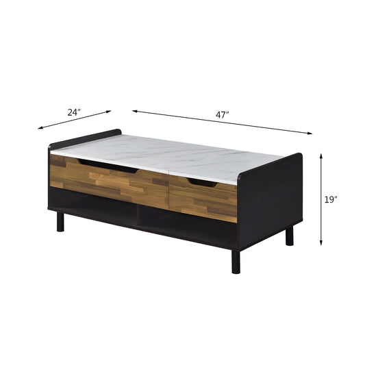 Axel with Printed Faux Marble, Walnut & Black Finish Coffee Table w/ Lift Top