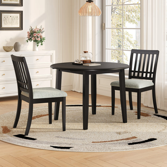 3-Piece Round Dining Table Set for 2 People - Black - primary color shot