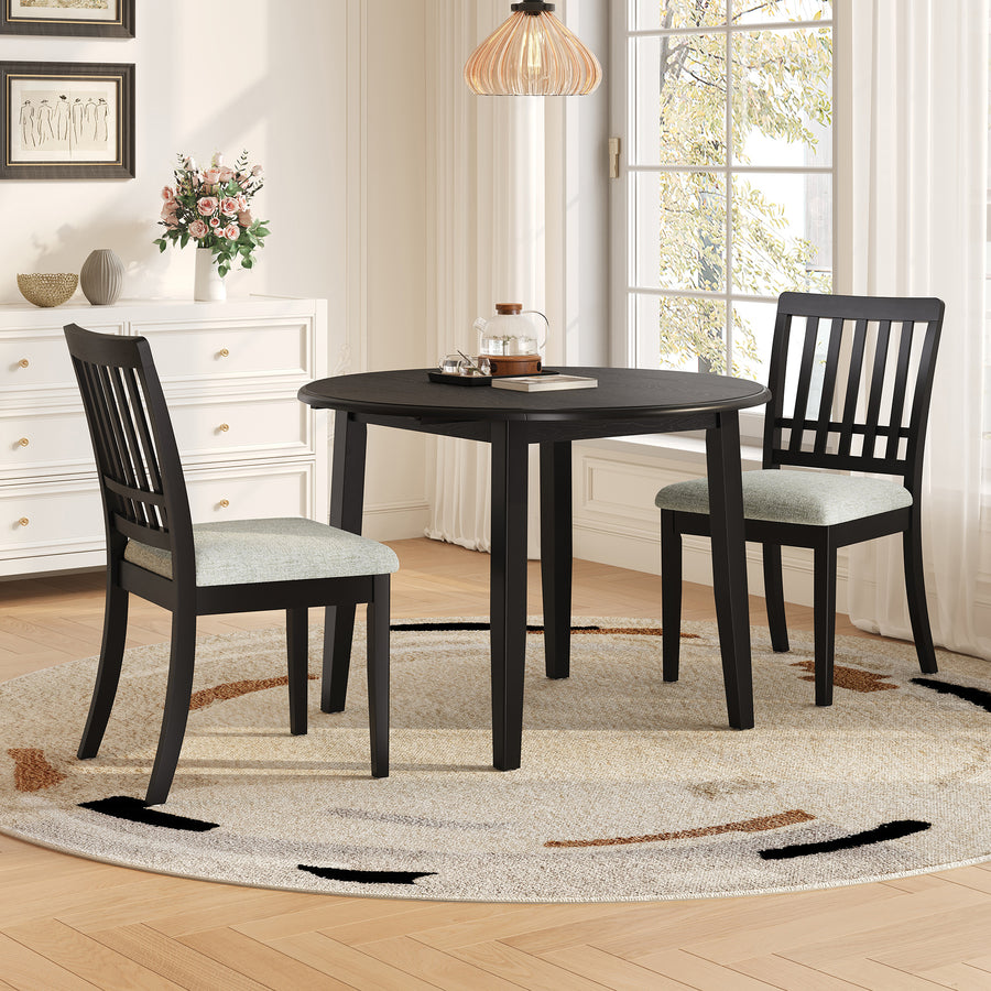 3-Piece Round Dining Table Set for 2 People - Black - primary color shot
