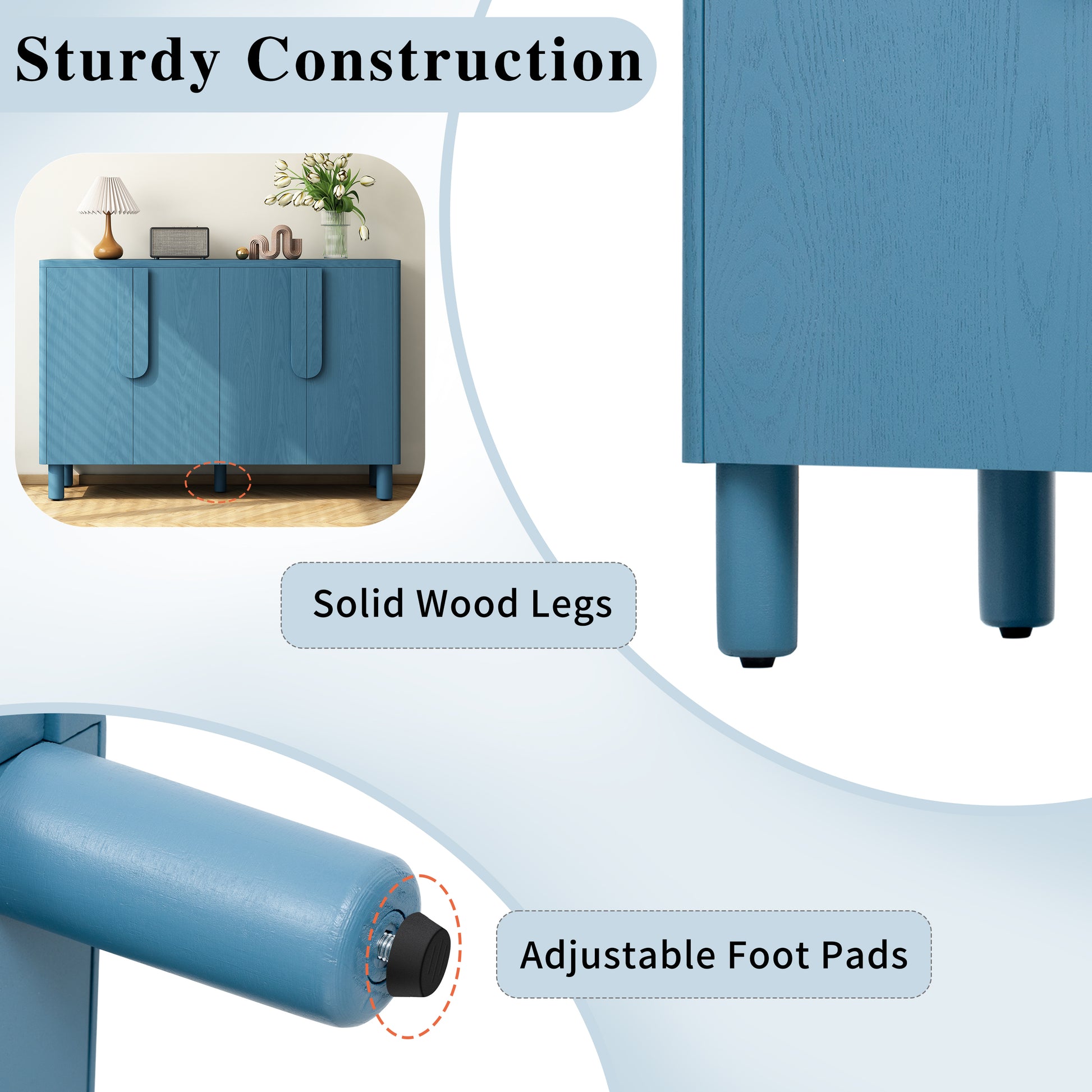 TREXM 4-Door Buffet Cabinet with Storage - Navy - detail view 8