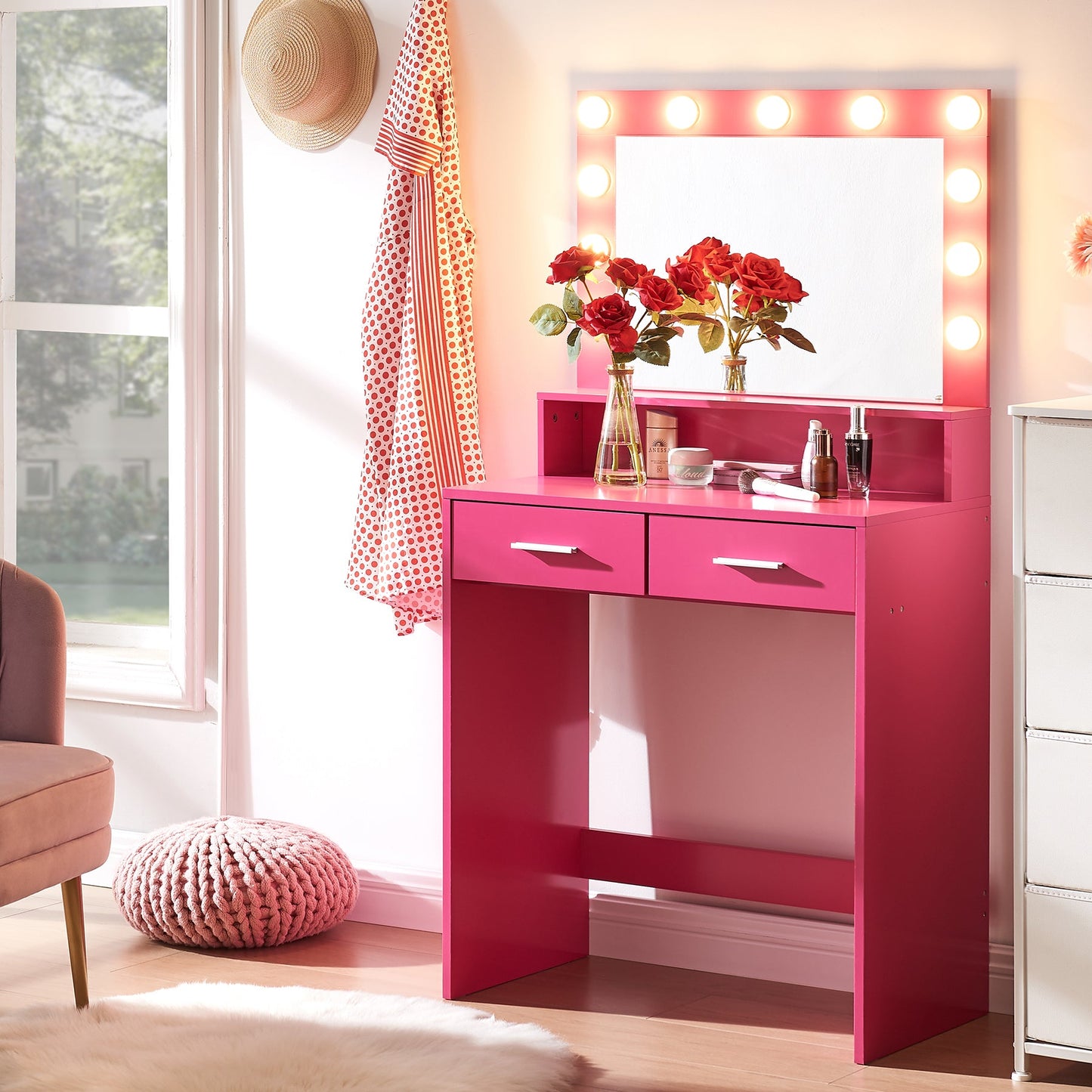 Celandine Contemporary Vanity Set with Mirror, Rose Pink
