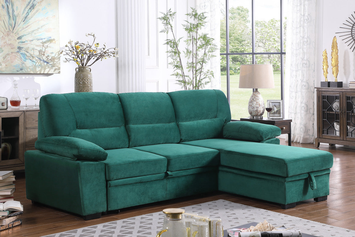 Kipling 97.5' Green Velvet Fabric Reversible Sleeper Sectional Sofa Chaise - detail view 2