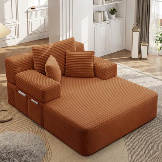 Luxurious Plush Corduroy Chaise Lounge with 3 Pillows - Orange - detail view 3
