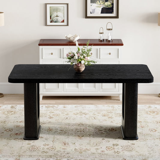 64" Stylish Black Wood Color Textured Dining Table - Black & Gray - detail view 2