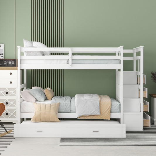 Twin over Twin Bunk Bed with Trundle and Staircase - White - detail view 2