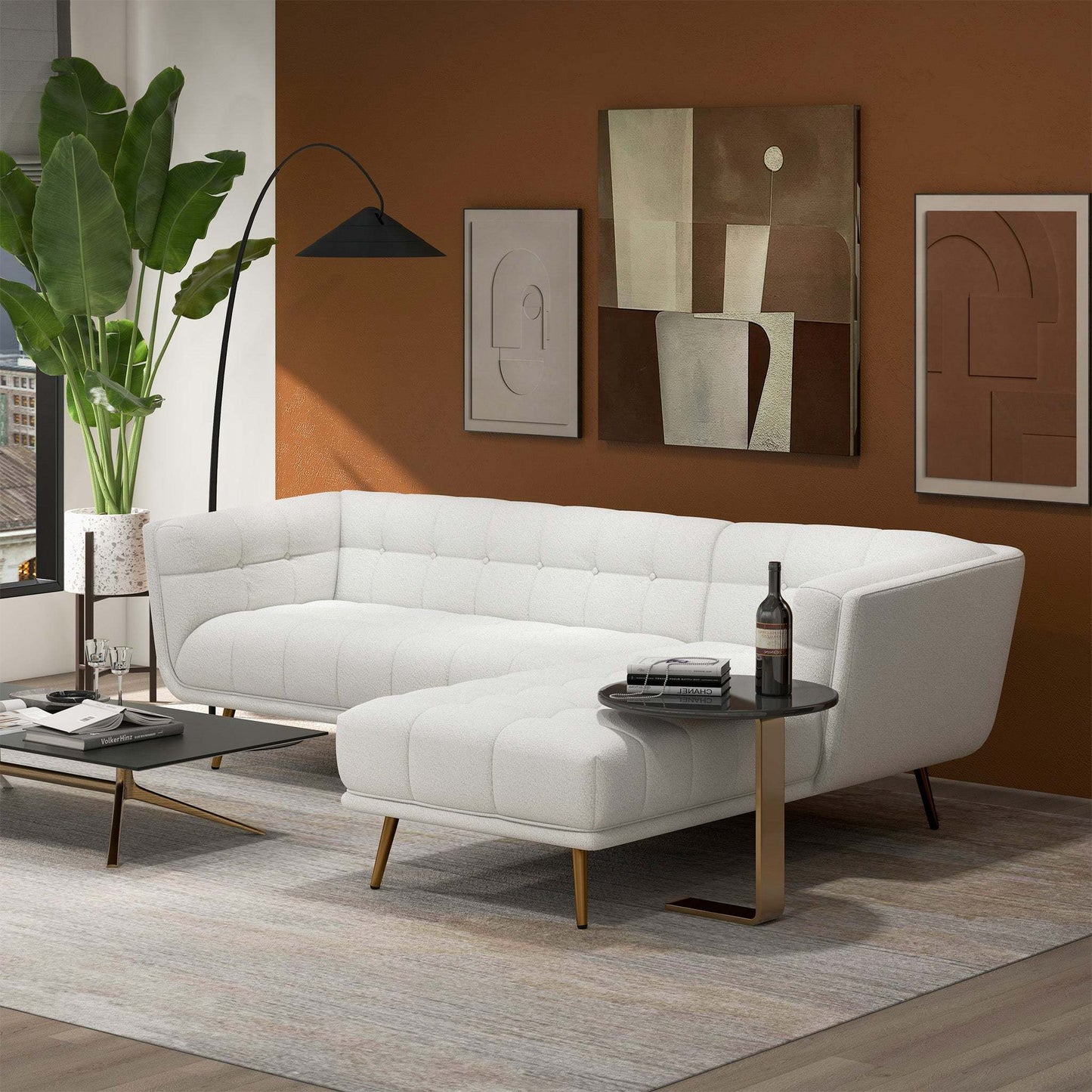 Addison Right Sectional Cream Boucle Sofa - primary color shot