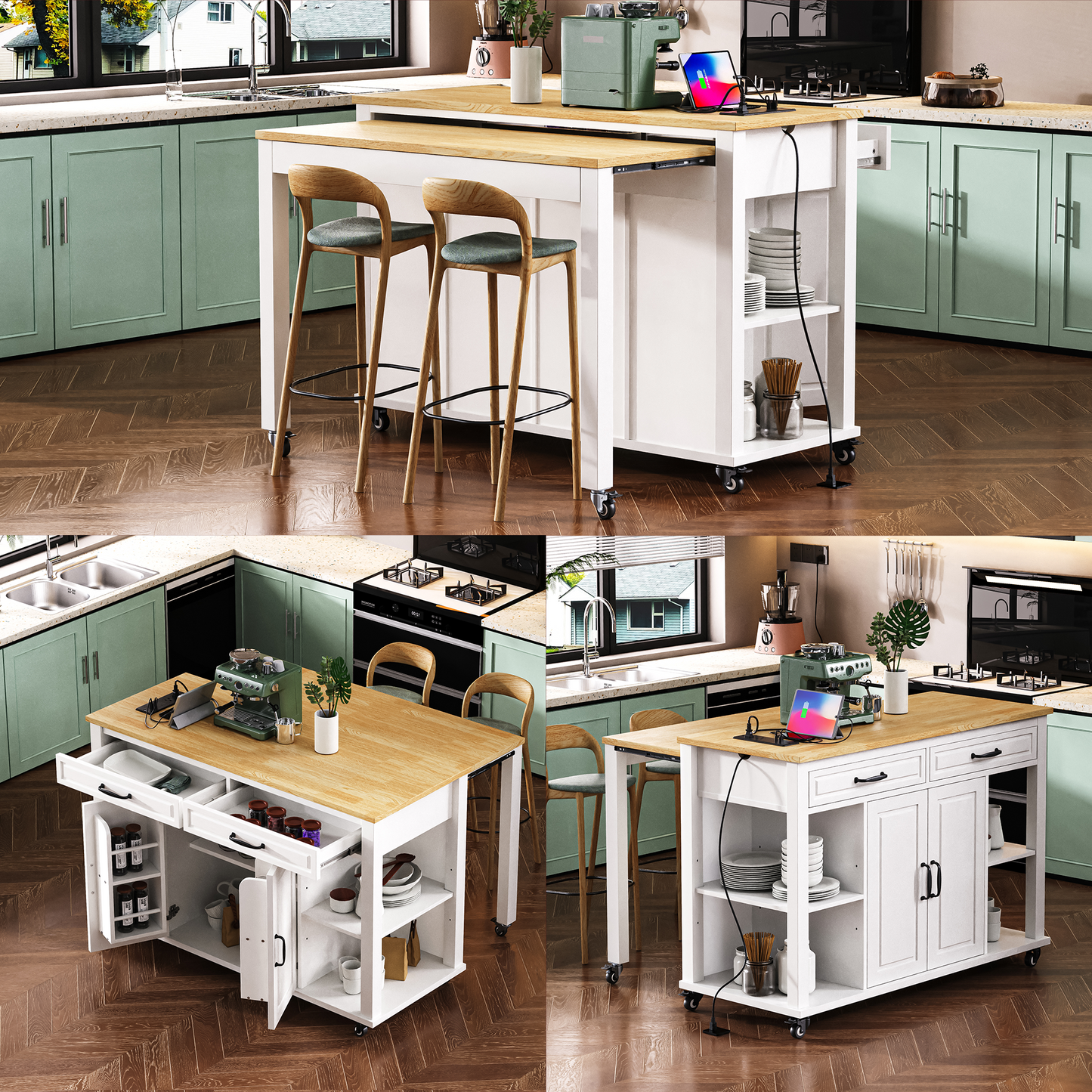 K&k 47" Kitchen Island with Extendable Dining Table - White - detail view 4