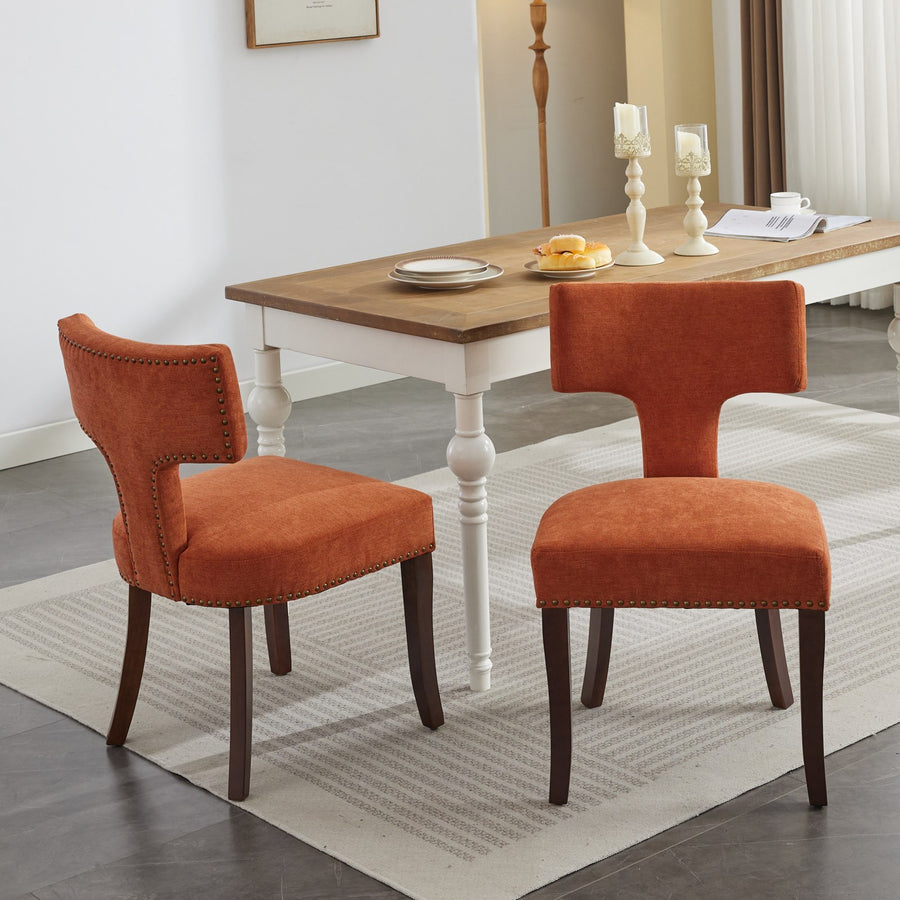 Orange Upholstered Dining Chairs with Wood Legs (Set of 2)