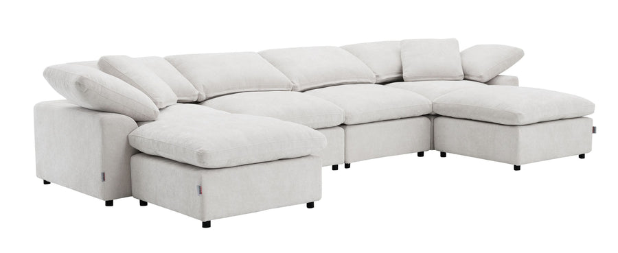 Naveen Ivory Linen 6Pcs Modular Sectional w/Ottoman - primary color shot