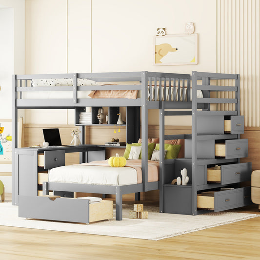 Full over Twin Bunk Bed with Desk - Gray - primary color shot