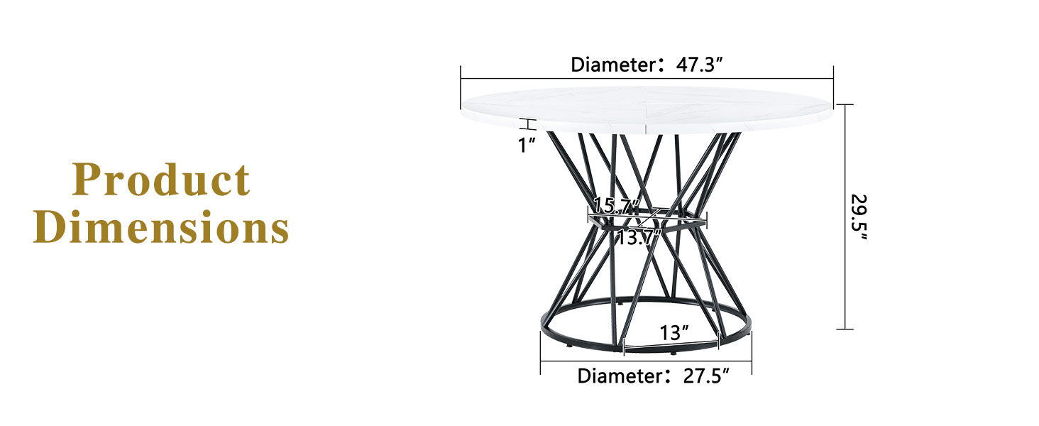 A Circular Dining Table with a Diameter of 47" - White & Black - detail view 8