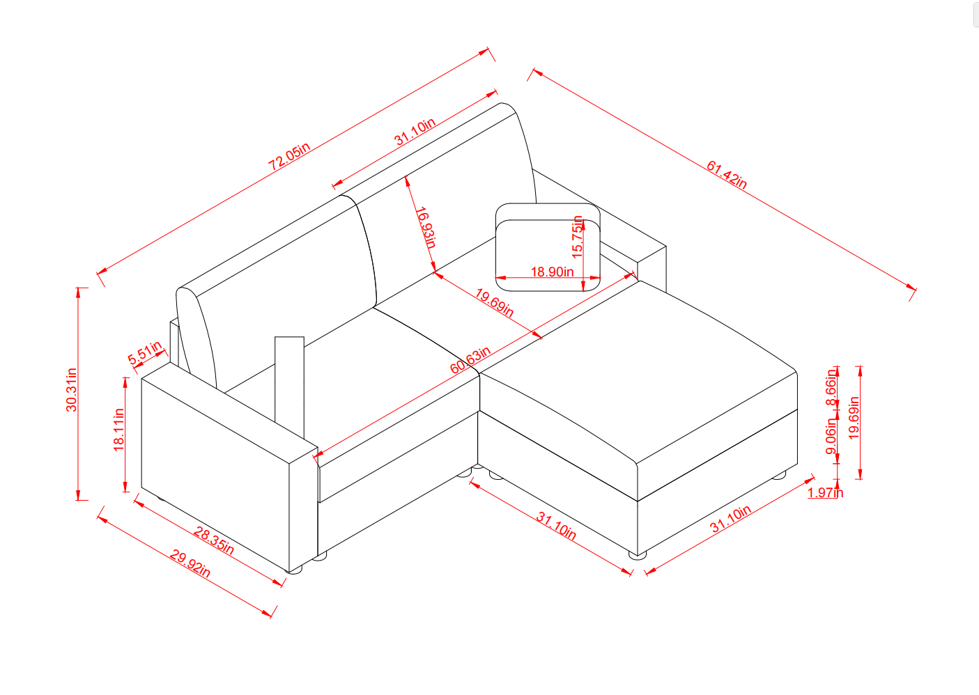 72.05'L Modular Sectional Sofa,3 Storages L-Shaped polyester Fabric Sectional Couches for Living Room,2-Seater Cloud Couches with Ottoman,Modern, Small Space, Easy Assembly (Beige) - detail view 4