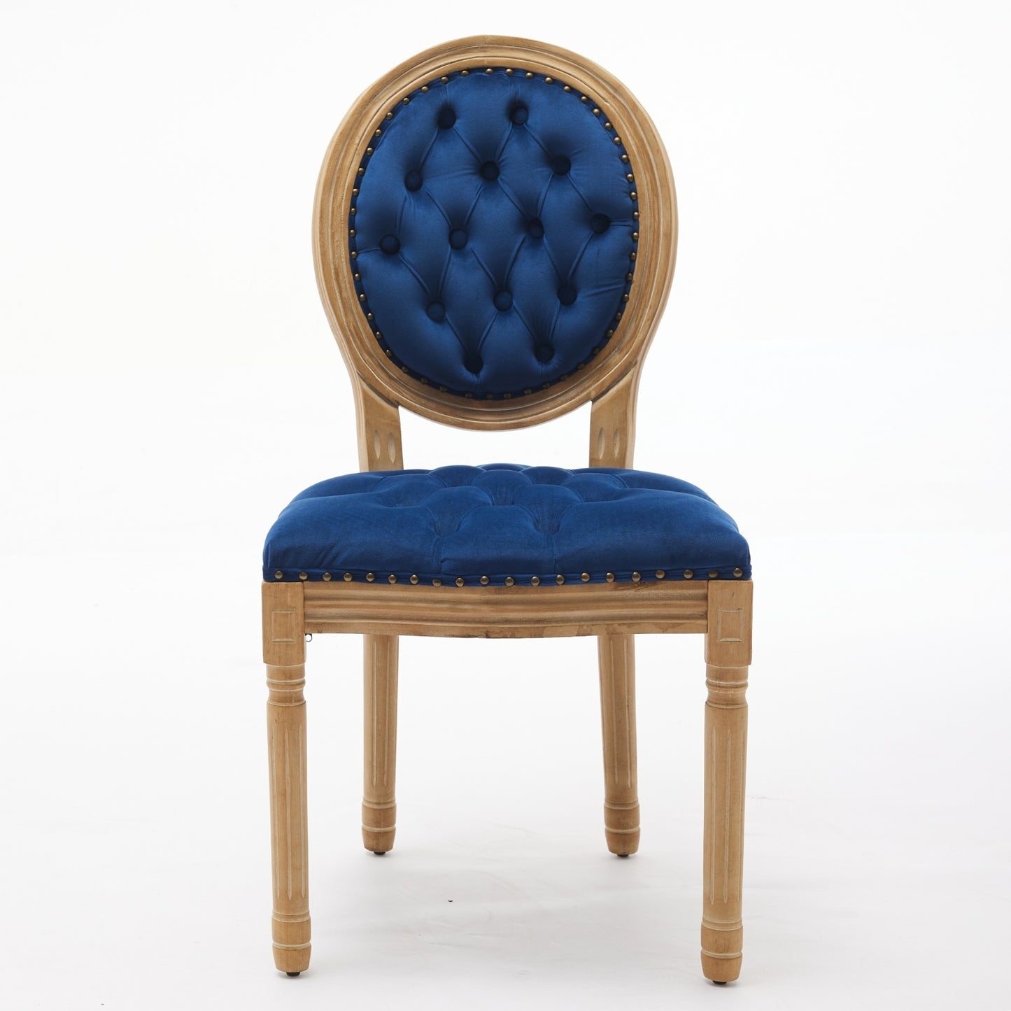 Eliza II French Country Style Side Chairs in Velvet & Solid Wood Set of 2 Blue