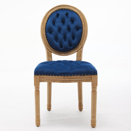 Eliza II French Country Style Side Chairs in Velvet & Solid Wood Set of 2 Blue
