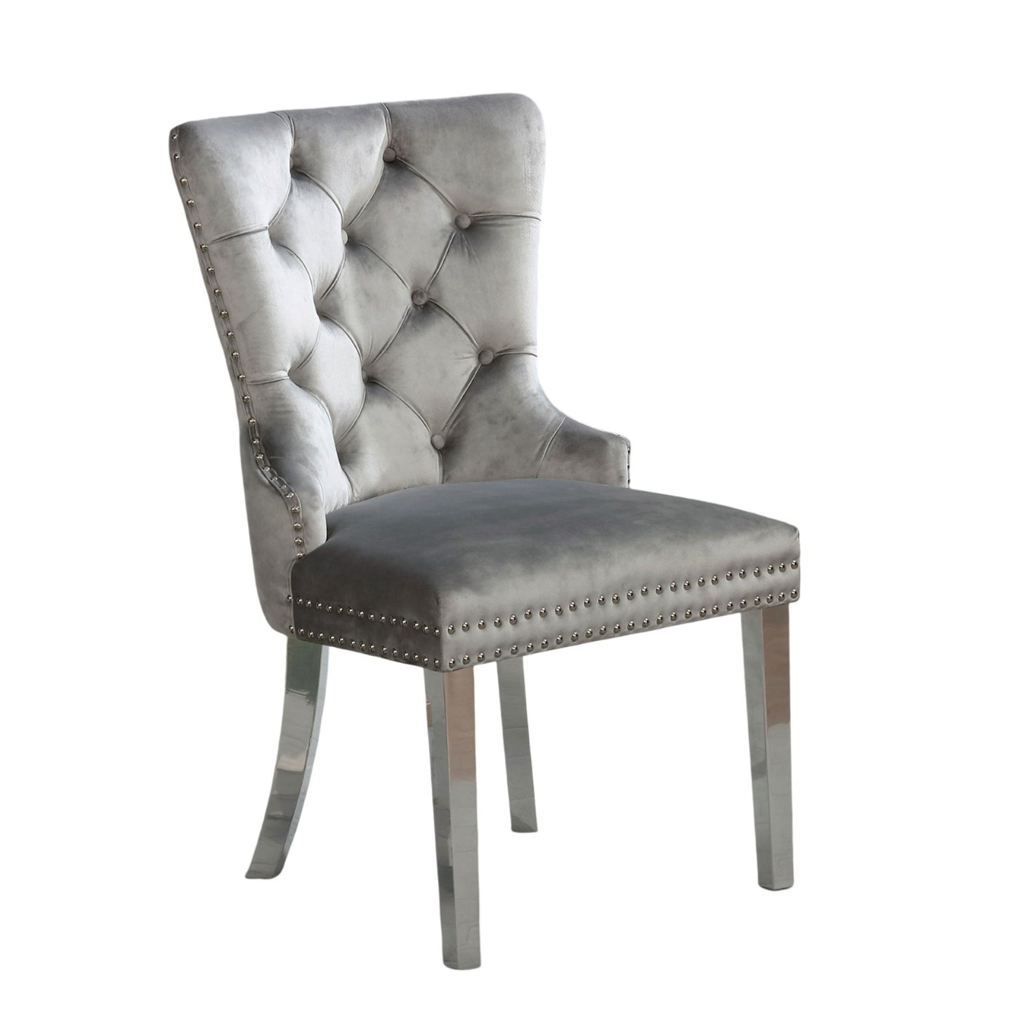 Emma Velvet Wingback Chairs with Mirrored Silver Legs Set of 2 , Gray