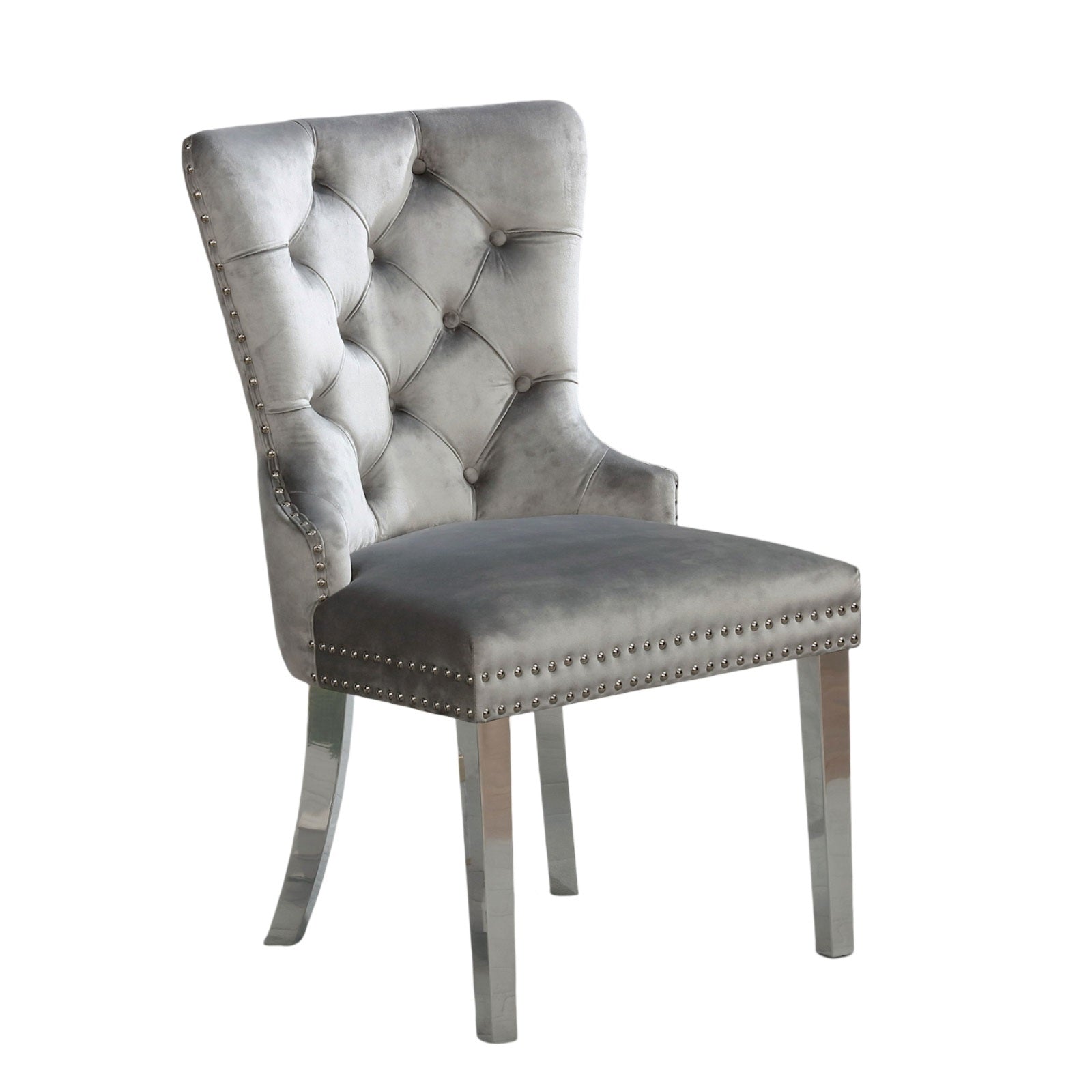 Emma Velvet Wingback Chairs with Mirrored Silver Legs Set of 2 , Gray