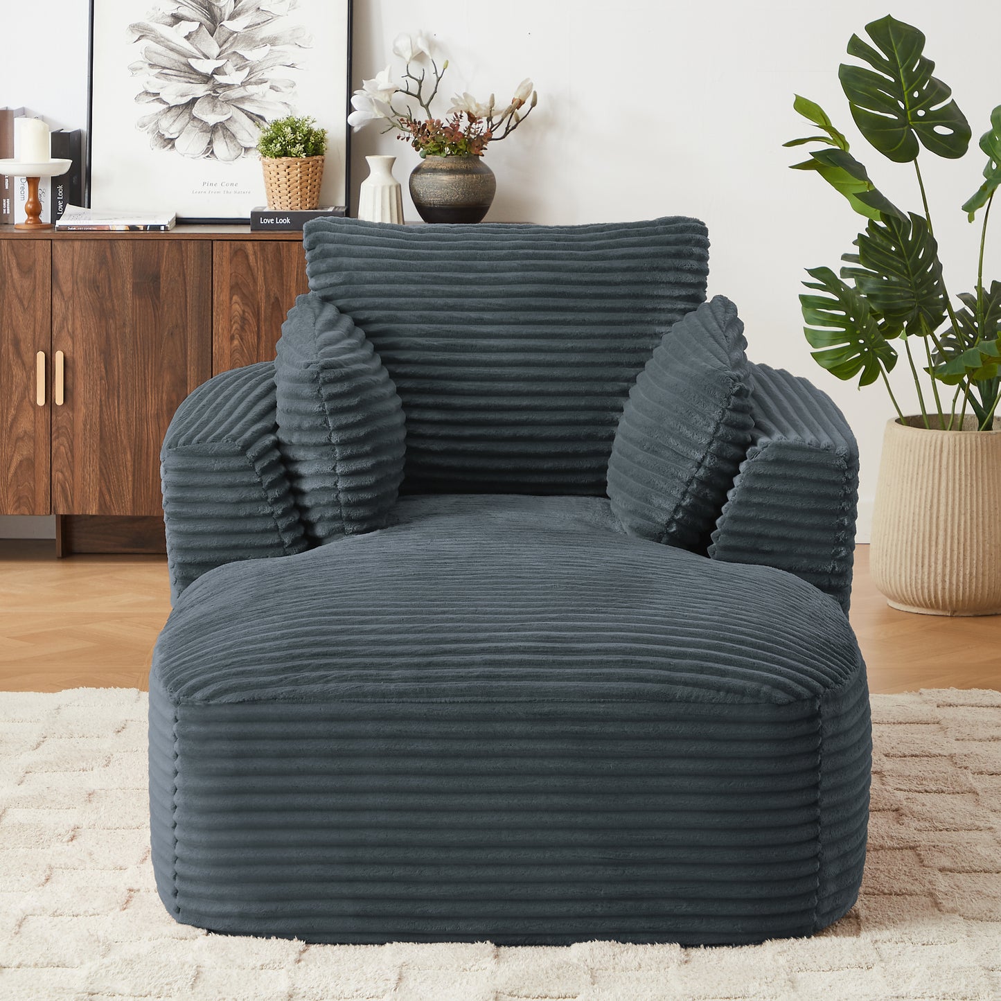 Oversized Corduroy Chaise Lounge Chair Indoor - Grey - primary color shot