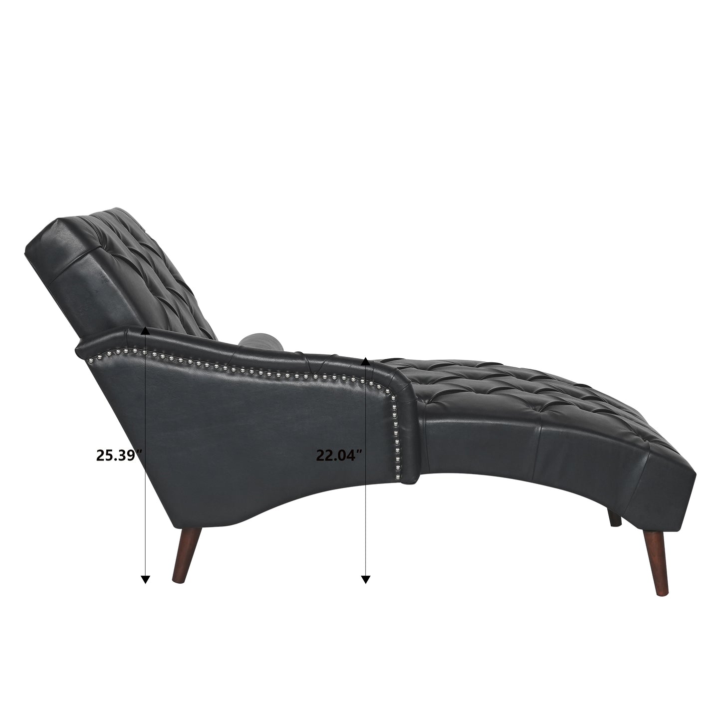 Chaise Lounge Arm Chair Indoor with Pillow & Solid Wood Legs - Black - detail view 2
