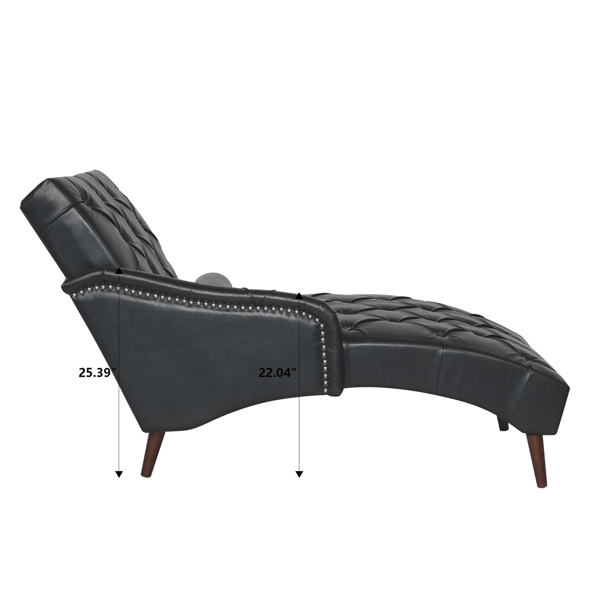 Chaise Lounge Arm Chair Indoor with Pillow & Solid Wood Legs - Black - detail view 2