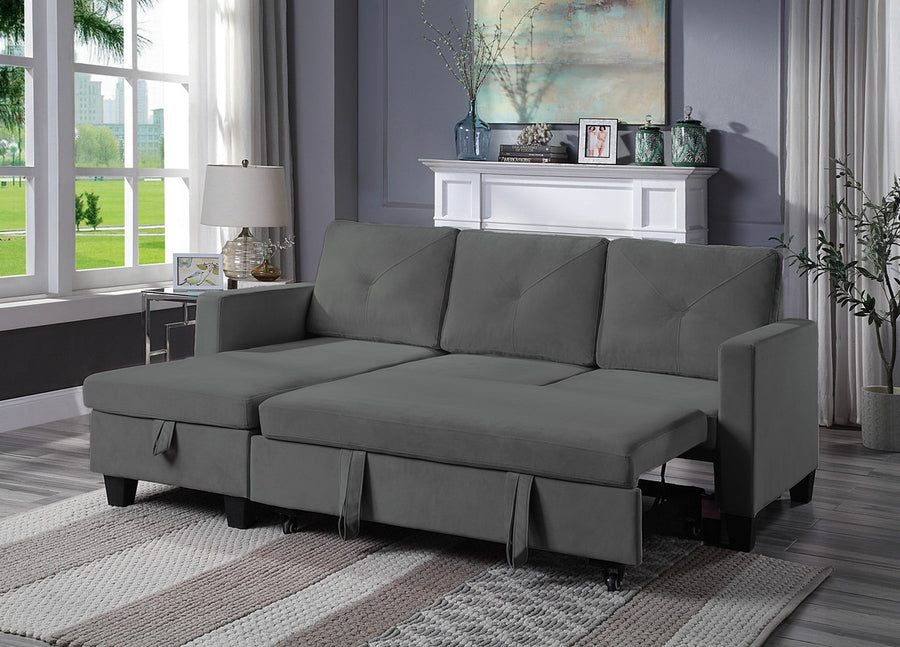 Nova 82.5' Dark Gray Velvet Reversible Sleeper Sectional Sofa with Storage Chaise - primary color shot