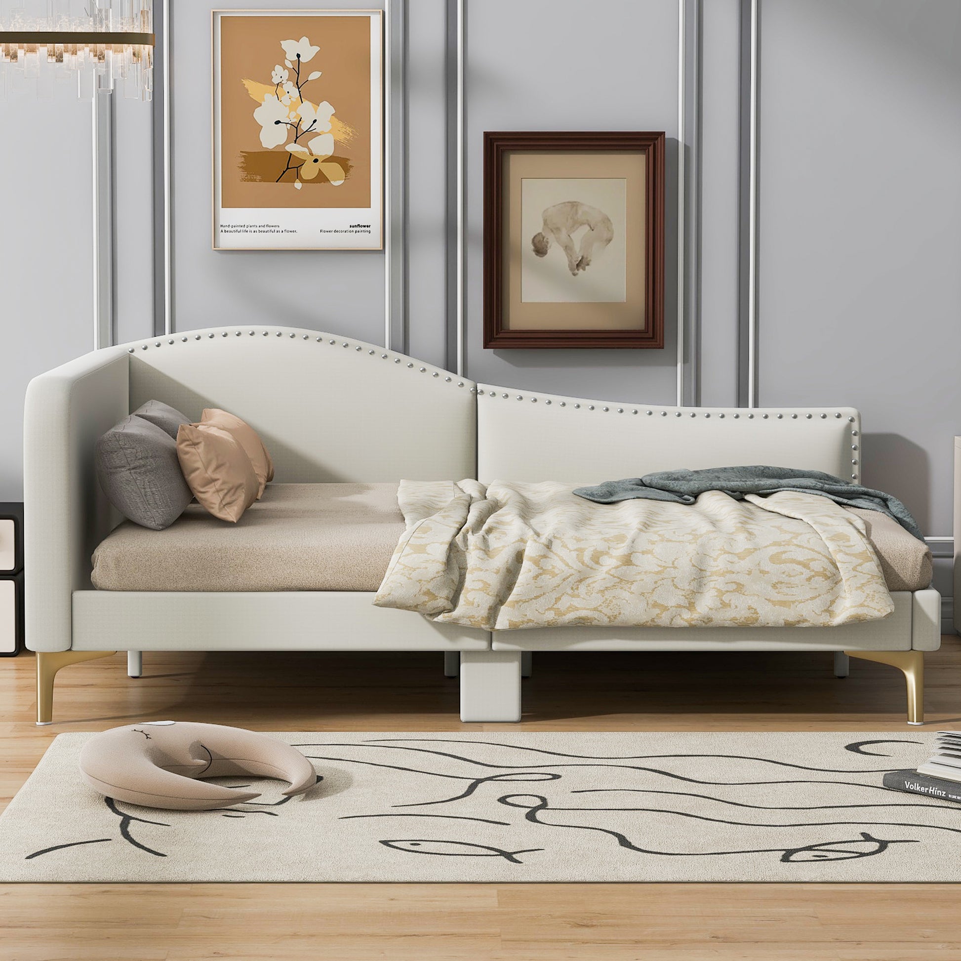 Ori Full Size Upholstered Daybed with Headboard and Armrest