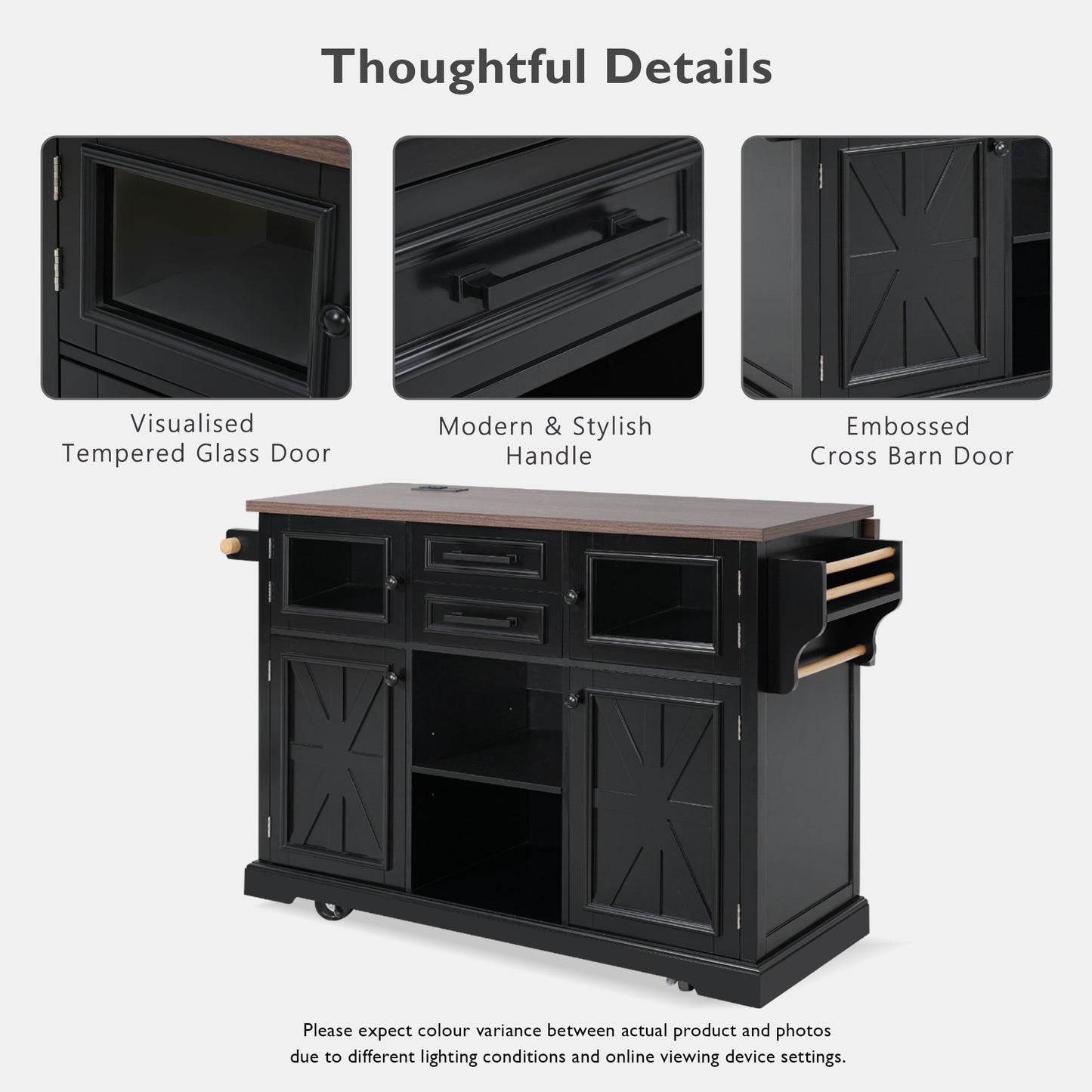 K&k 54.9' Kitchen Island with Drop Leaf - Black - detail view 4
