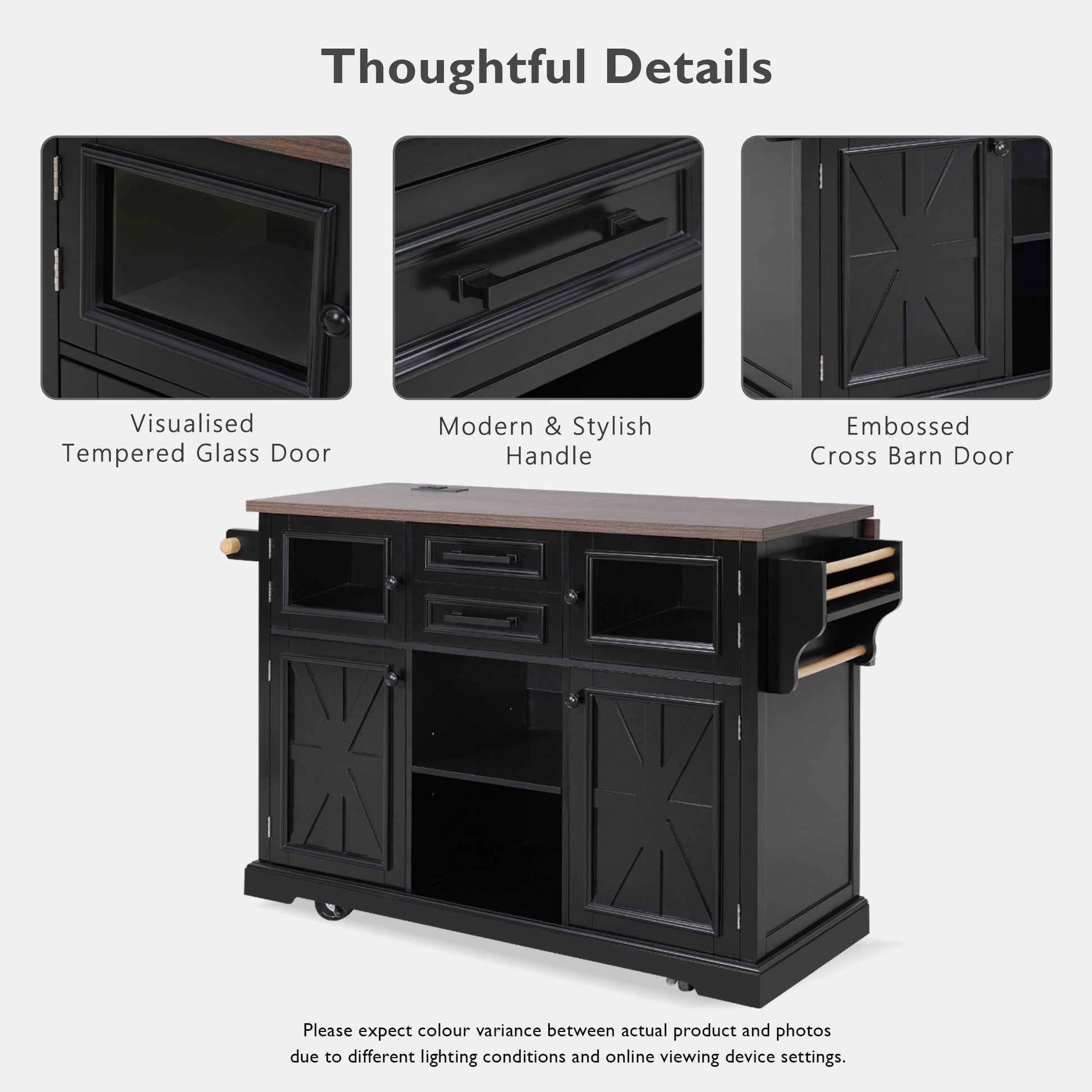 K&k 54.9' Kitchen Island with Drop Leaf - Black - detail view 4