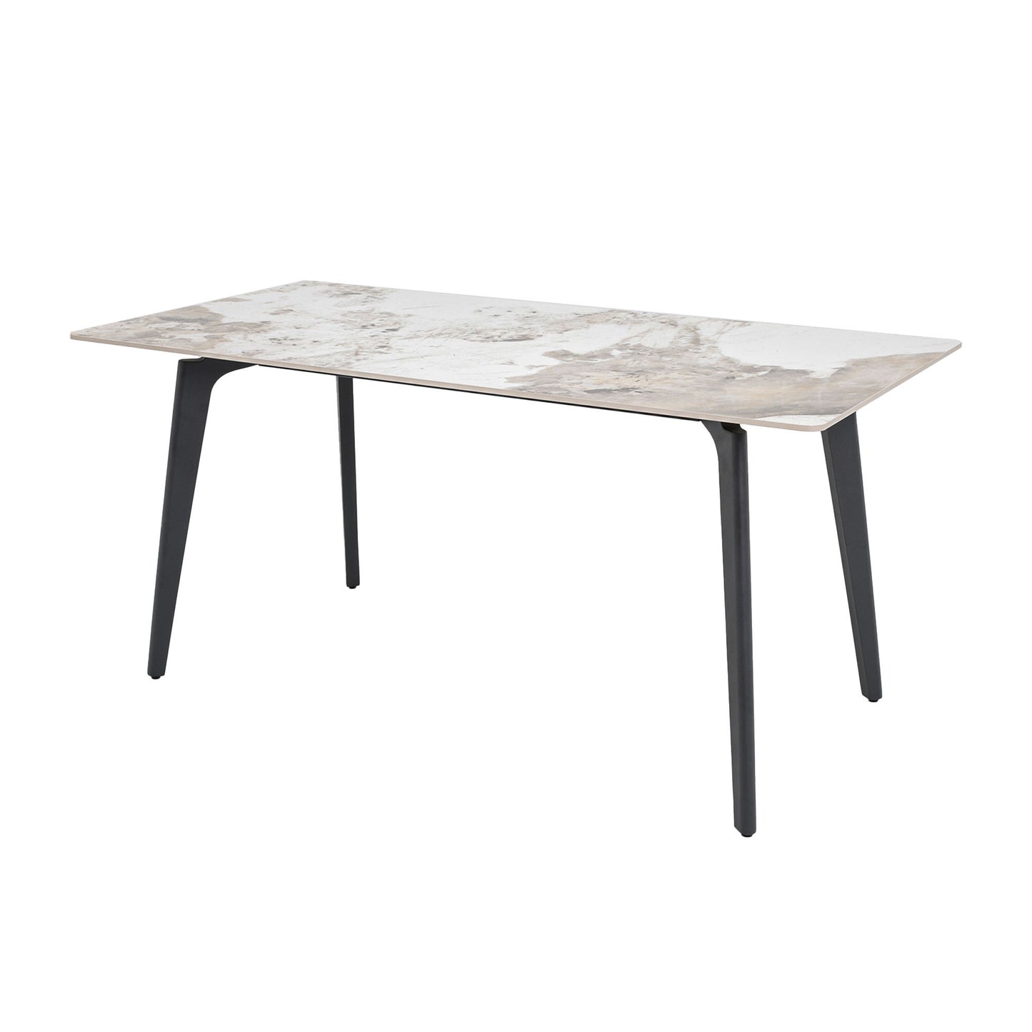 62" Modern Artificial Stone White Pandora Straight Edge Black Metal Leg Dining Table-Can Accommodate 6 People(dining Table Only) - detail view 7