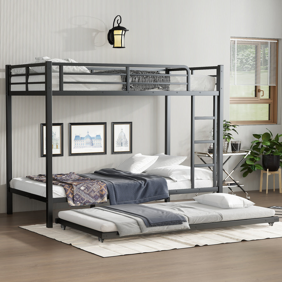Twin XL over Twin XL Metal Bunk Bed with Twin Size Trundle - Black - primary color shot